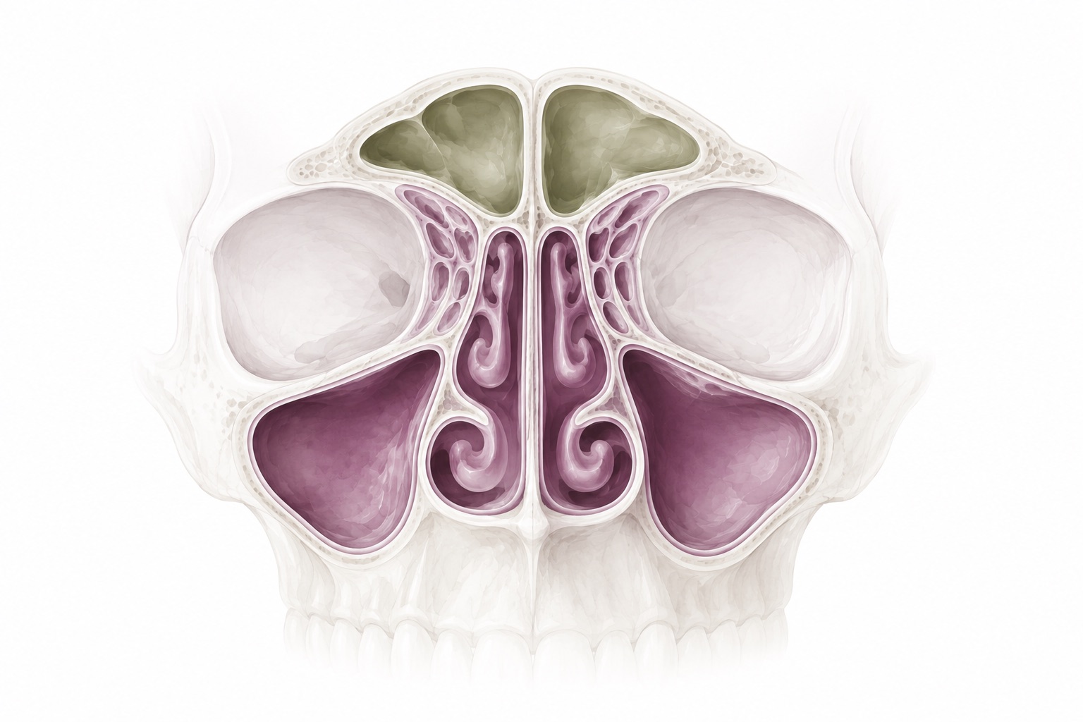 Anatomical illustration of the nasal sinuses